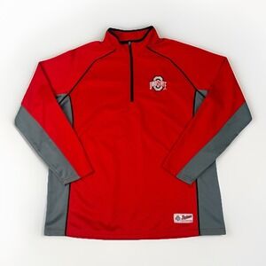 Ohio State Buckeyes 1/4 Zip Pullover Shirt Men's Large Red Gray Mesh Authentic